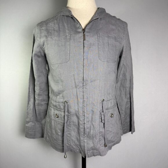 Saint Tropez West 100% Linen Jacket, Gray Drawstring, Size Small, Excellent Con. - Picture 1 of 14